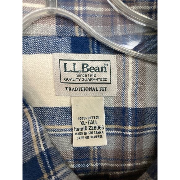 L.L. Bean Flannel Shirt Mens Size XL-Tall Blue Plaid Long Sleeve Traditional Fit - Picture 5 of 8